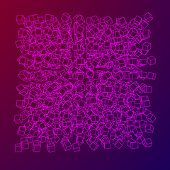 Wireframe Mesh Cube make with many small cubes. Connection Structure. Digital Data Visualization Concept. Vector Illustration.