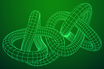 Low poly knot or wire wireframe mesh background. Scinece and tech vector illustration.