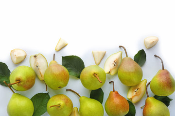 Delicious ripe pears on white background