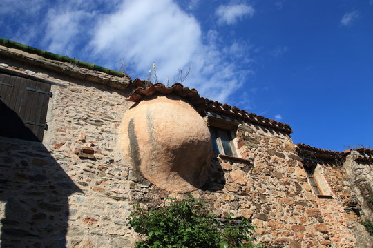 old bread oven on Traditional house in french village of Castelnou in Pyrenees orientales, France