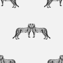 Seamless vector pattern of hand drawn sketch style cheetah.