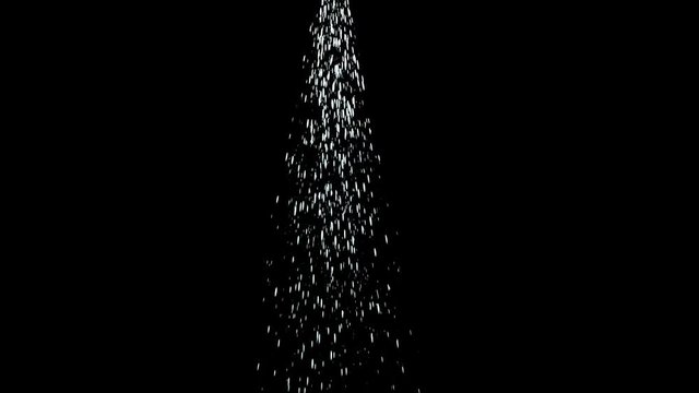 Animated shower or sprinkler on black background. Mask included. Narrow spread of particles.
