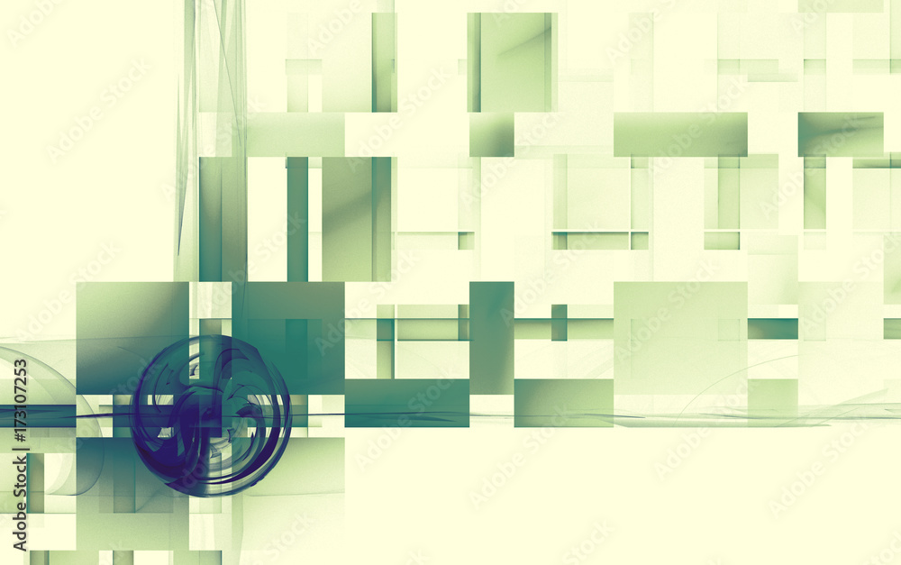 Poster abstract blue seal on a background of green rectangles