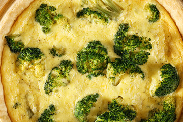 Tasty broccoli quiche, closeup