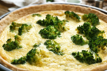 Tasty broccoli quiche, closeup
