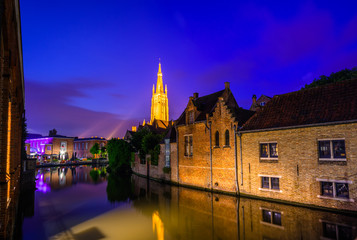 Fototapeta na wymiar Night view over Brugge, Belgium