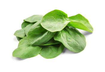 Fresh spinach leaves on white background