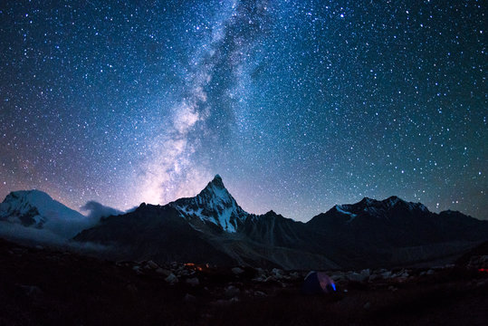 Night landscape with sky full of stars in the mountains