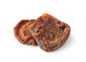 Dried apricots on white background