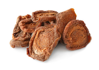 Dried apricots on white background