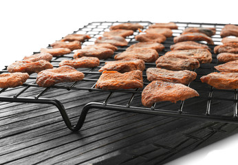 Dried apricots on metal grid