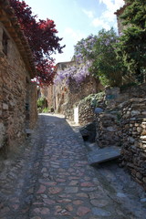 Street in french village of Castelnou in Pyrenees orientales, France
