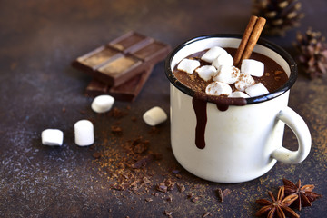 Hausgemachte würzige heiße Schokolade mit Marshmallows.