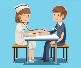 Obraz premium Annual health check. Nurse who advised on the treatment of various diseases. Serious treatment. Hospital is not so terrible.