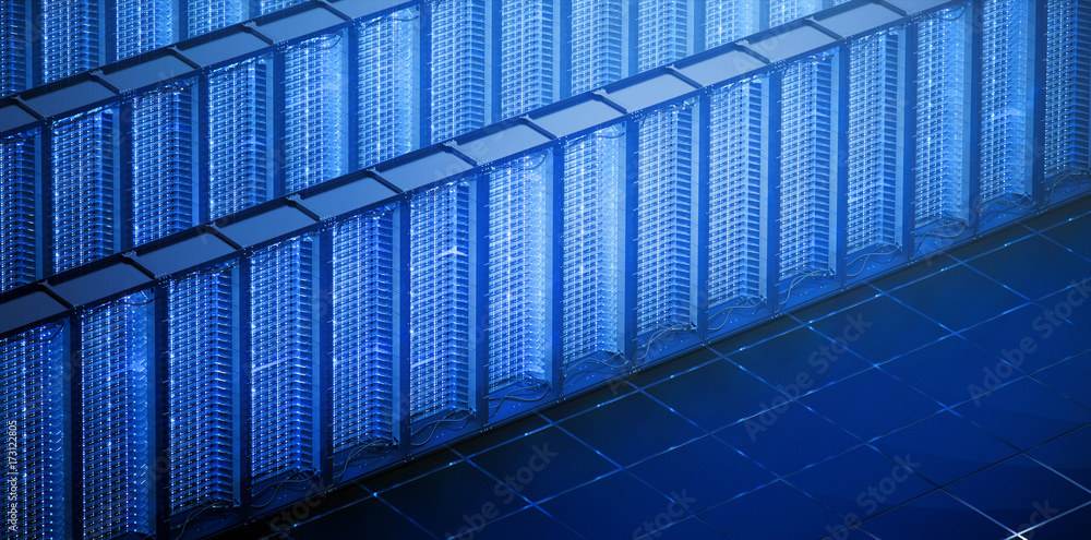 Poster server room in data center or server room data center. hosting services. 3d rendering