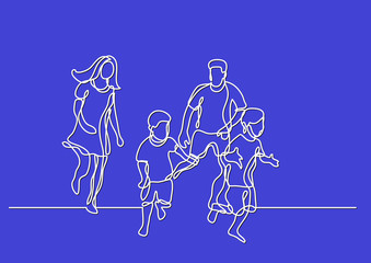 Fototapeta na wymiar continuous line drawing of happy family having fun together
