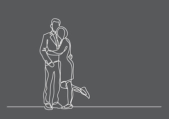 continuous line drawing of couple standing hugging