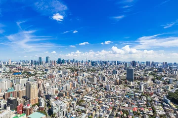 Papier Peint photo Lavable Gris 東京　青空と都市風景