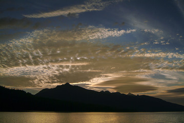 Beautiful Sunset in Southeast Alaska. A gorgeous sunset while traveling through the inside passage and the thousands of islands between Sitka and Wrangell, Alaska. 