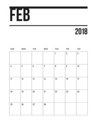 February 2018 calendar planner vector illustration