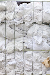 Big metal basket with hotel laundry