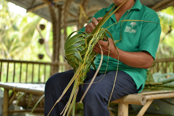 Hat weaving with coconut tree leaves