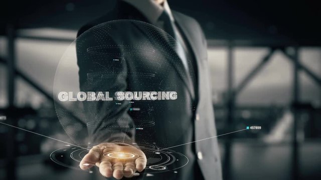 Global Sourcing with hologram businessman concept