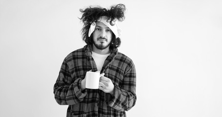 Man with flu and fever