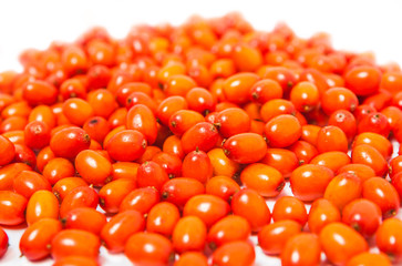 Ripe berries of sea buckthorn scattering