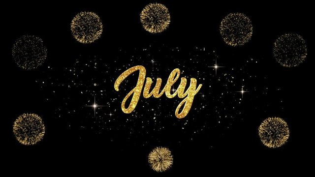 July  Christmas Beautiful golden greeting Text Appearance from blinking particles with golden fireworks background.
