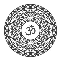 Om symbol with hand drawn mandala. Oriental decorative ornament  can be used for greeting card, wedding invitation, yoga poster, coloring book.