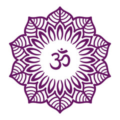 Om symbol with hand drawn mandala. Oriental decorative ornament  can be used for greeting card, wedding invitation, yoga poster, coloring book.