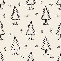 Obraz premium seamless monochrome hand drawn pine tree pattern background
