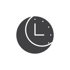 Moon and clock icon vector, filled flat sign, solid pictogram isolated on white. Symbol, logo illustration.