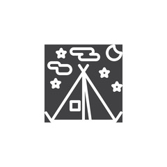 Night tent for sleeping outdoors icon vector, filled flat sign, solid pictogram isolated on white. Symbol, logo illustration.