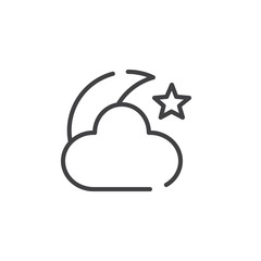 Night with moon stars and cloud line icon, outline vector sign, linear style pictogram isolated on white. Symbol, logo illustration. Editable stroke