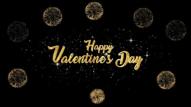 Valentine Day Beautiful golden greeting Text Appearance from blinking particles with golden fireworks background.
