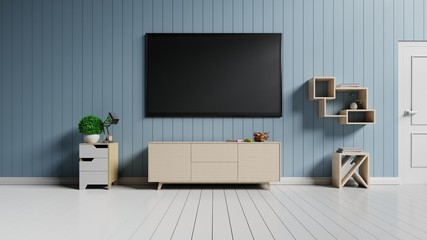 TV on the blue wall and a lot of jewelry ,3d rendering