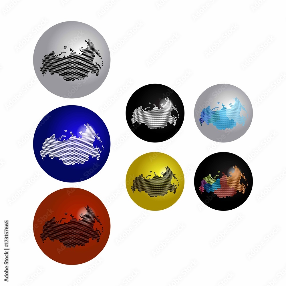 Poster russia icons on earth globe design concept.vector globe icon 3d. vector illustration dotted style.