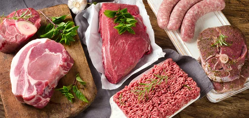 Printed kitchen splashbacks Meat Different types of fresh raw meat