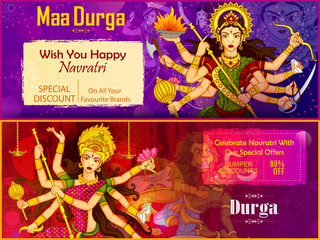 Obraz premium Goddess Durga for Happy Dussehra sale and promotion advertisement background