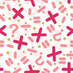 Obraz premium seamless pink mathematical symbol with gold dot glitter pattern on white background