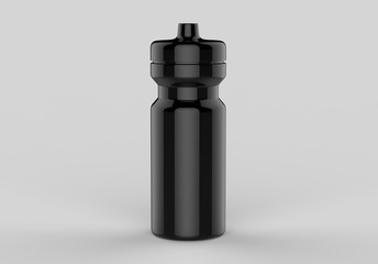 Sport sipper bottles for water isolated on grey background for mock up and template design. Black blank bottle 3d render illustration.