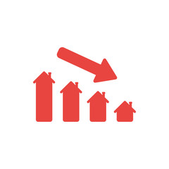 Flat design style vector concept of house sales or value bar chart with arrow moving down