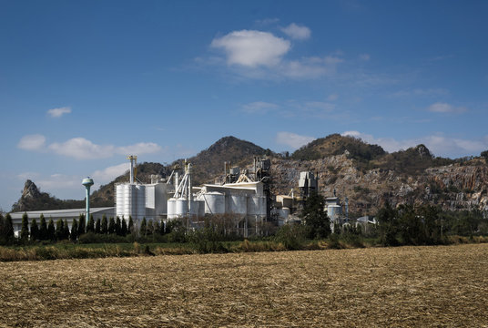 Cement plant and rocky mountains in Saraburi, Thailand