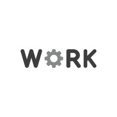 Flat design style vector concept of work text with gear