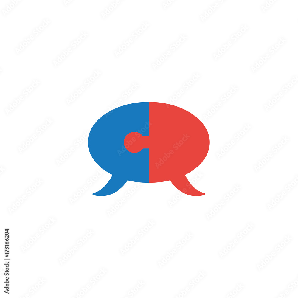 Poster flat design style vector concept of two part puzzle pieces speech bubbles connected