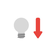 Flat design style vector concept of grey light bulb with arrow down