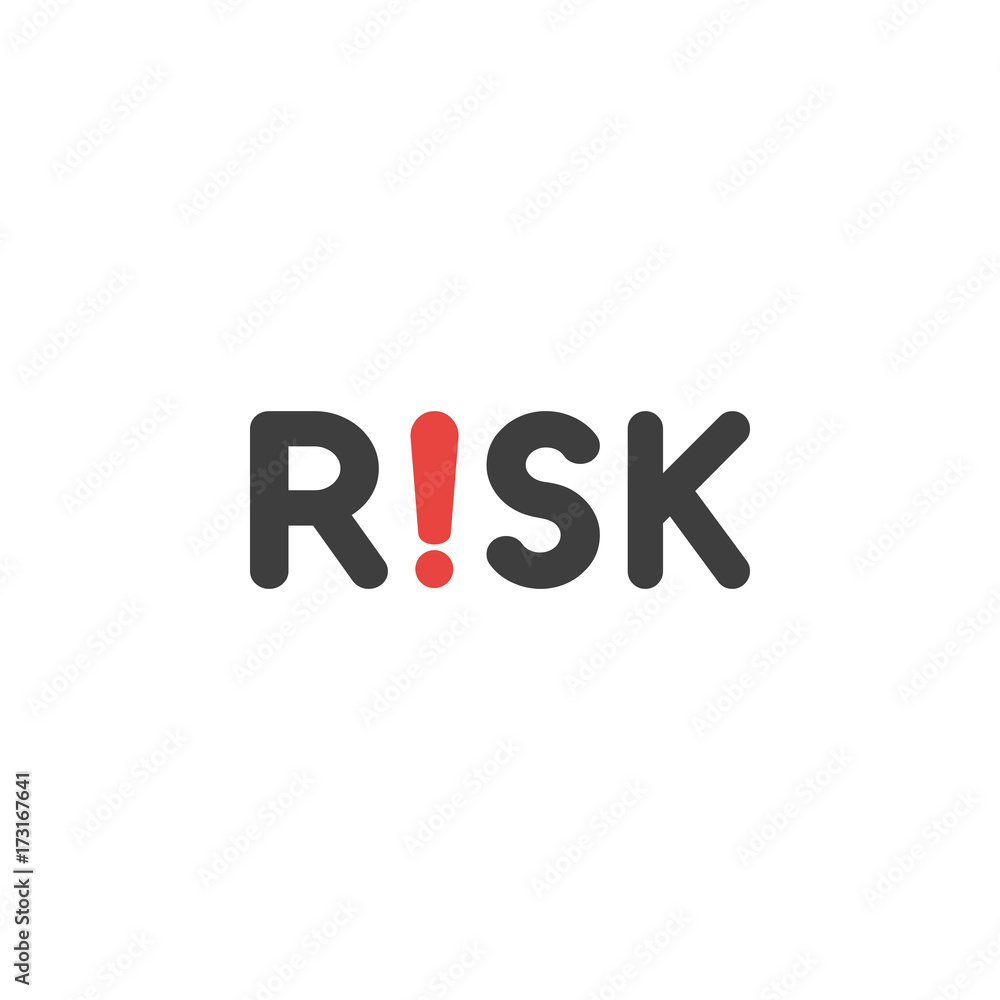 Poster flat design style vector concept of risk text with exclamation mark