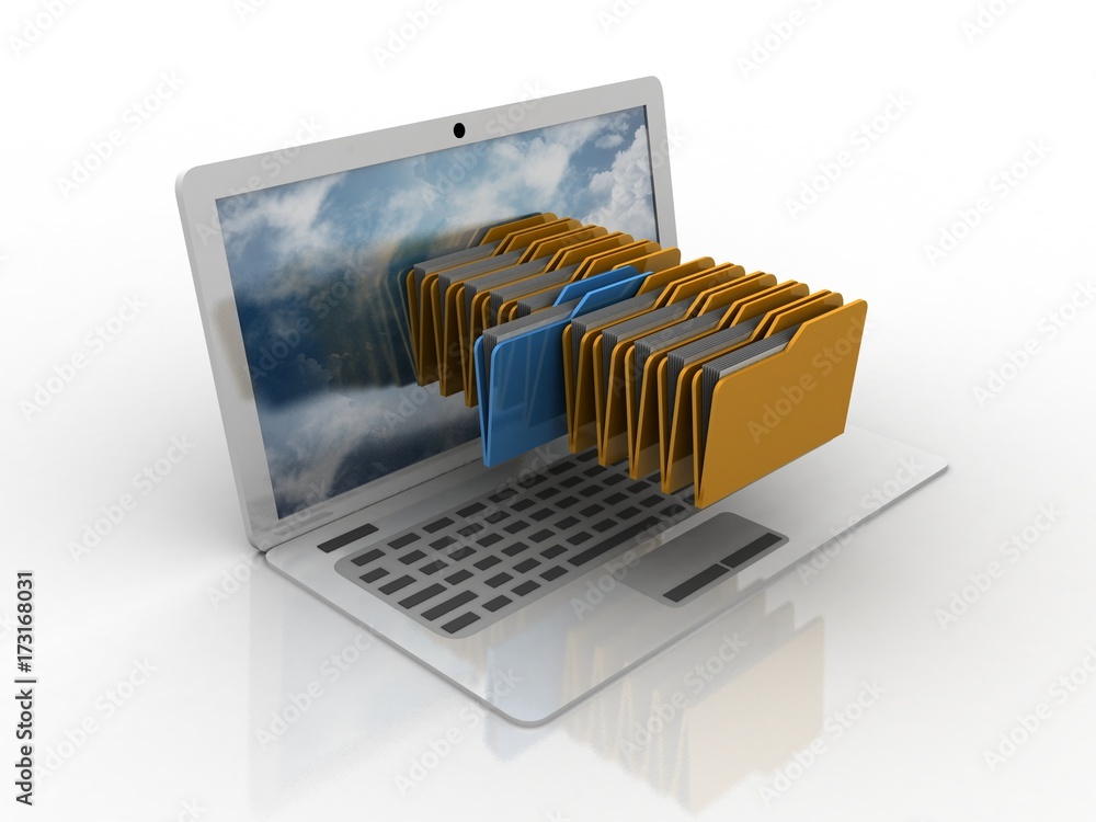 Poster 3d rendering folder with documents